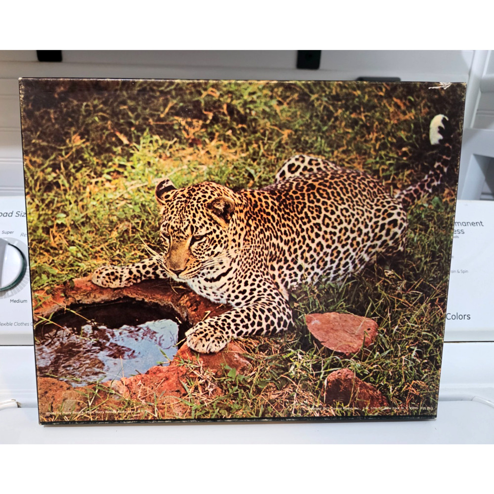 Vintage Puzzle 1972 "Thirsty" Gemini 500 Pc. Jigsaw Leopard 17.5" x 23.5" Rare
